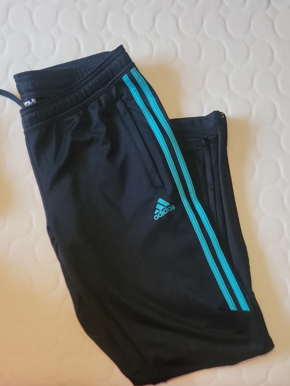 adidas Black Track Pants with Teal Stripe